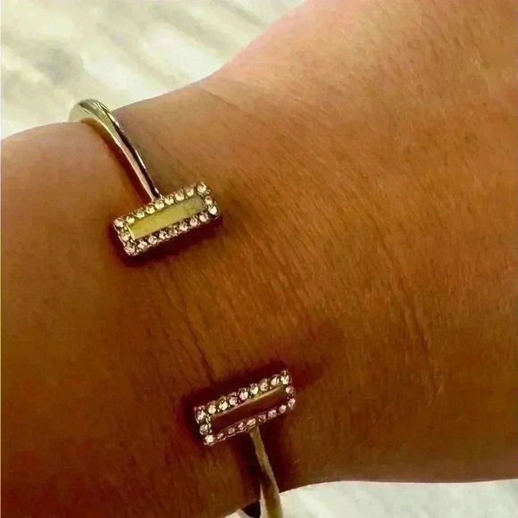 KATE SPADE Raising The Bar Women's Yellow Gold Tone Cuff Bracelet Crystals Pave - Picture 4 of 10